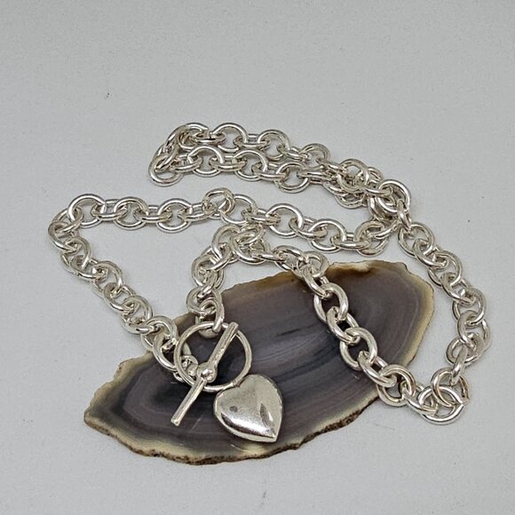 STERLING SILVER 925 HEART TOGGLE NECKLACE 20" - Picture 3 of 12